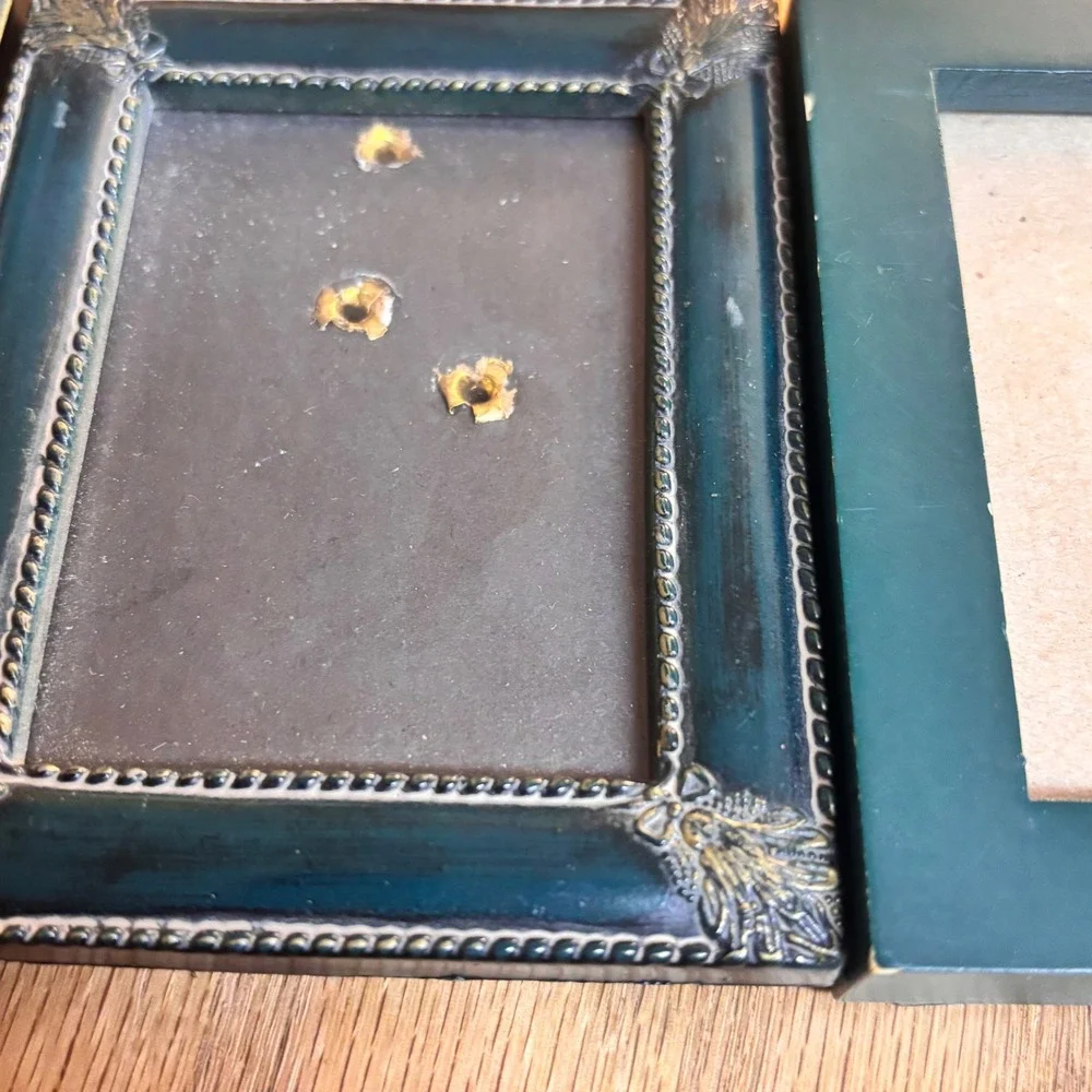 Vintage Style‎ Green Miniature Photo Frame Set Ornate Gold Detail Tabletop 3pc